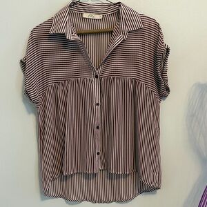 Elodie Burgundy and Cream Striped Button Down Shirt
